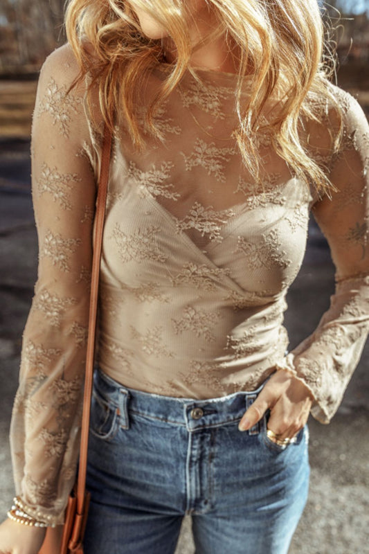 Surplice Cami and Lace Long Sleeve Cover Up Set - ClassiQ