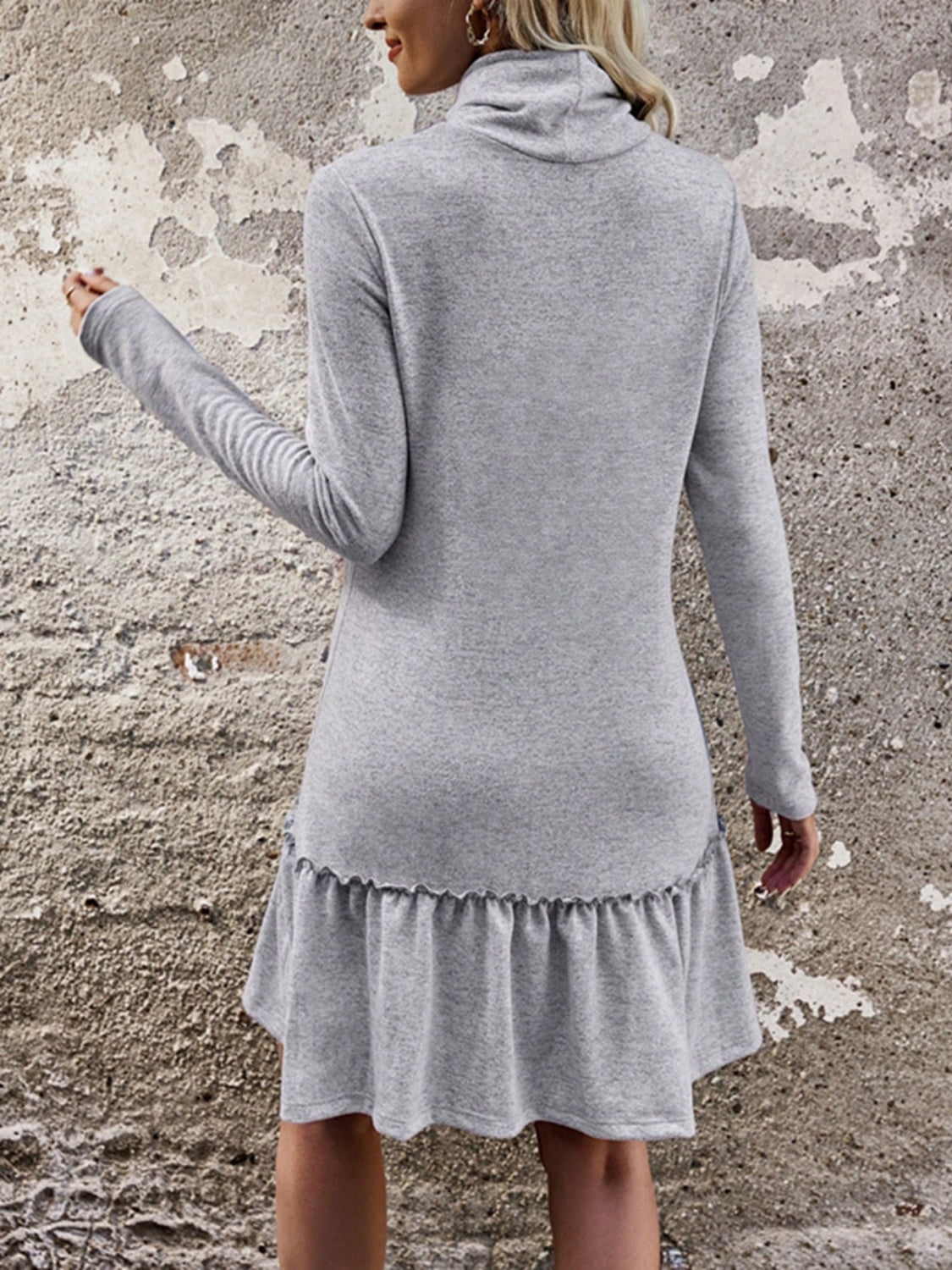 Frill Turtleneck Long Sleeve Dress - Classique Collection