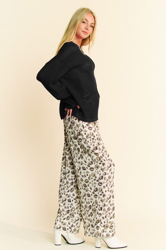 Davi & Dani Star Front Crochet Drop Shoulder Knit Top - Classique Collection