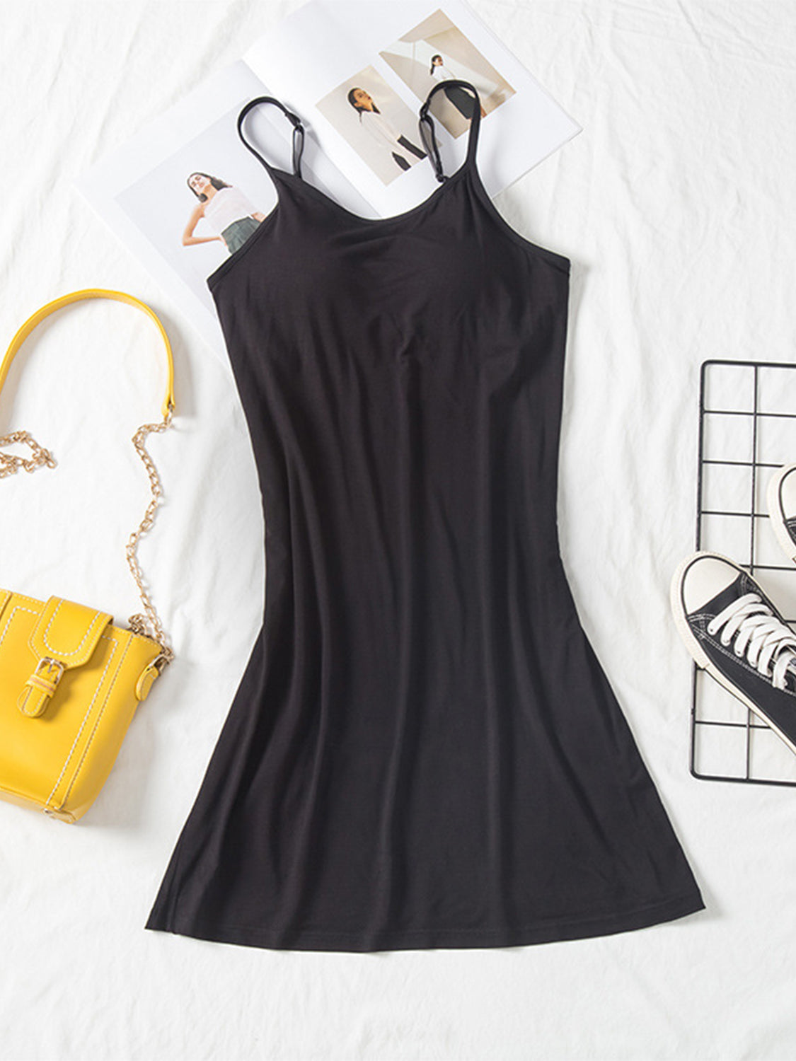 Round Neck Spaghetti Strap Cami Dress with Bra - Classique Collection
