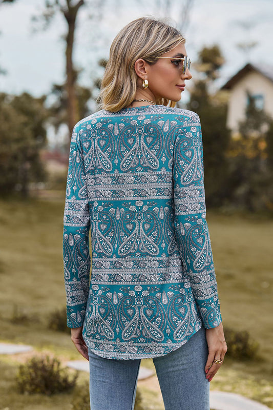 Printed Square Neck Long Sleeve Blouse - Classique Collection