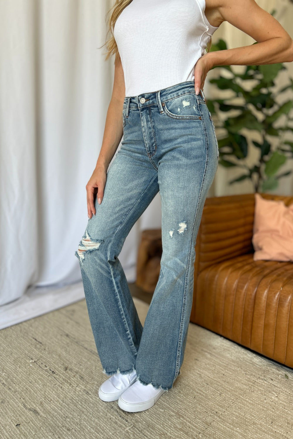 Judy Blue Full Size Medium Rise Tummy Control Destroy Flare - Classique Collection