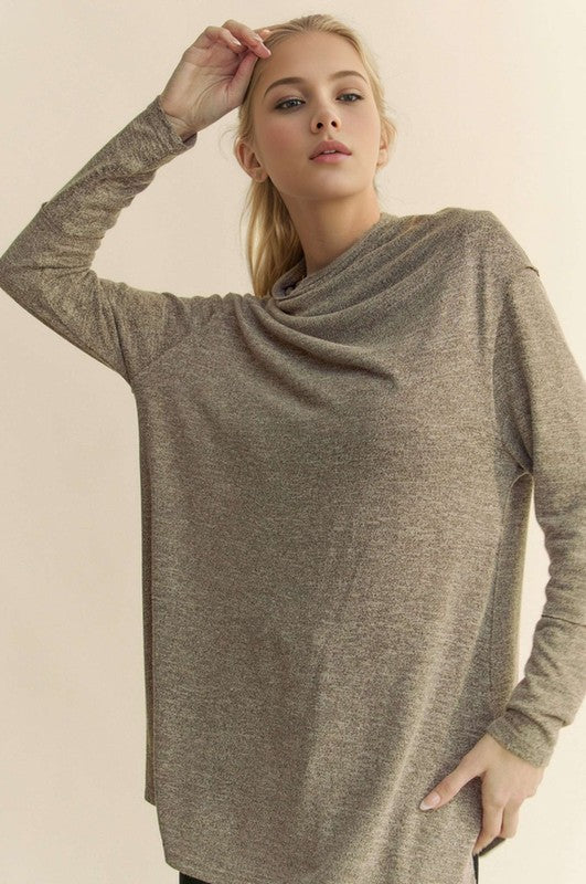 Davi & Dani Slit Mock Neck Long Sleeve Top - Classique Collection