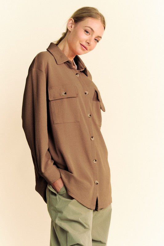 Davi & Dani Waffle-Knit Button Down Shirt - Classique Collection
