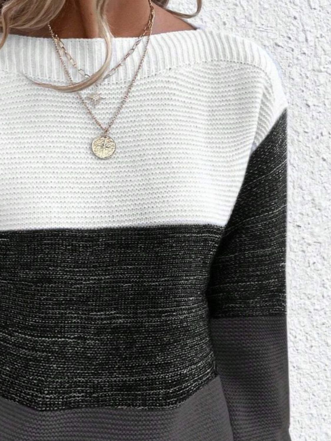 Color Block Boat Neck Sweater - ClassiQ