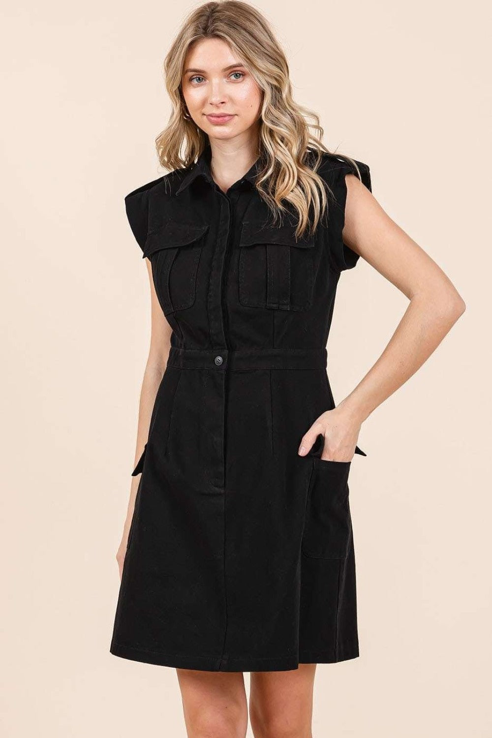 Mittoshop Cargo Pocket Half Button Mini Dress - Classique Collection