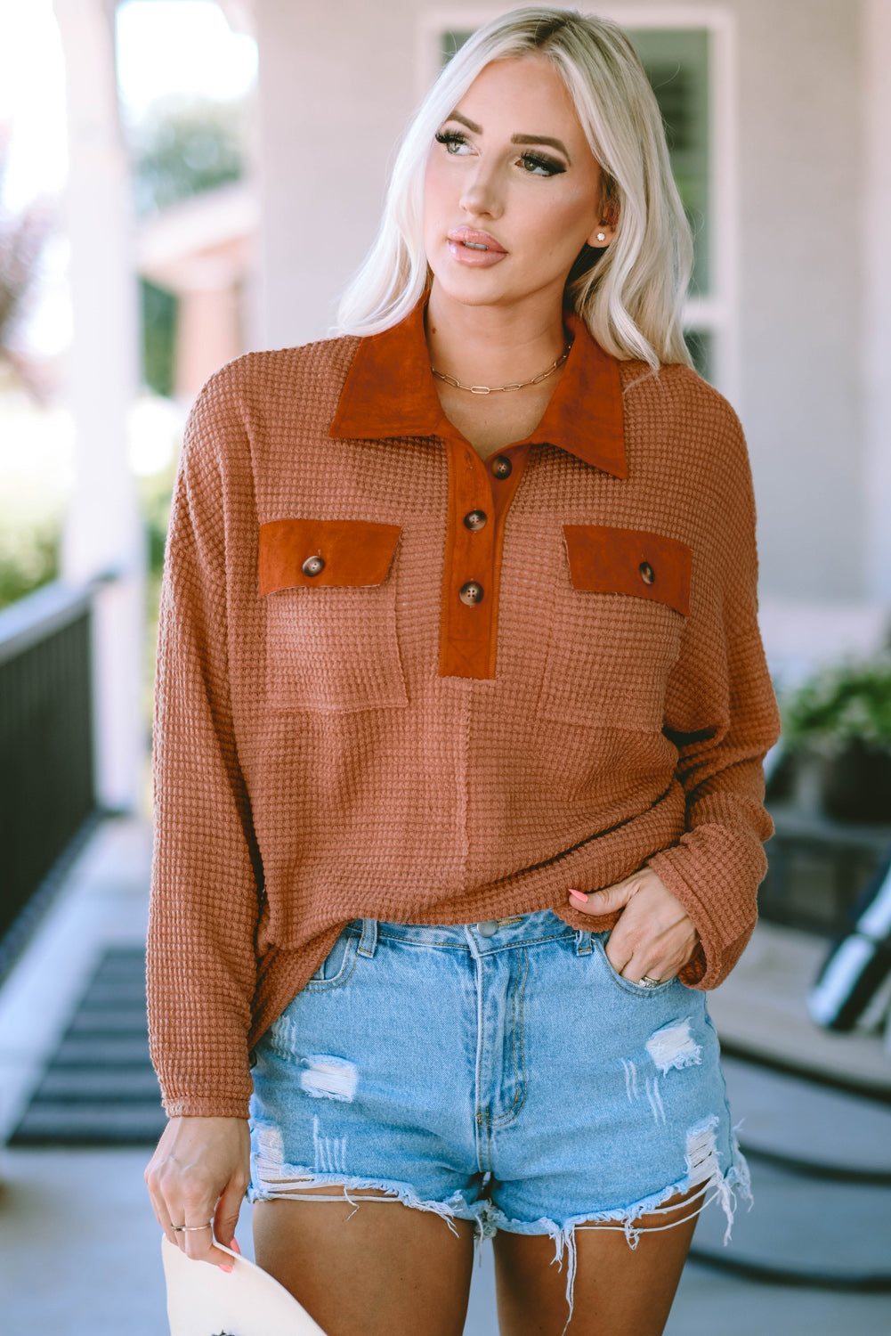 Half-Button Collared Long Sleeve Top - Classique Collection