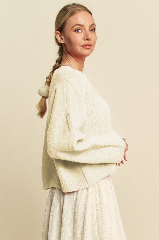 Davi & Dani Diamond Cable Pattern Drop Shoulder Sweater - Classique Collection