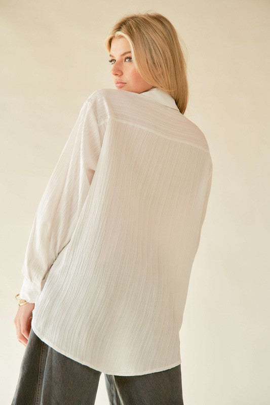 Davi & Dani Crinkled Jacquard Button Down Shirt - Classique Collection