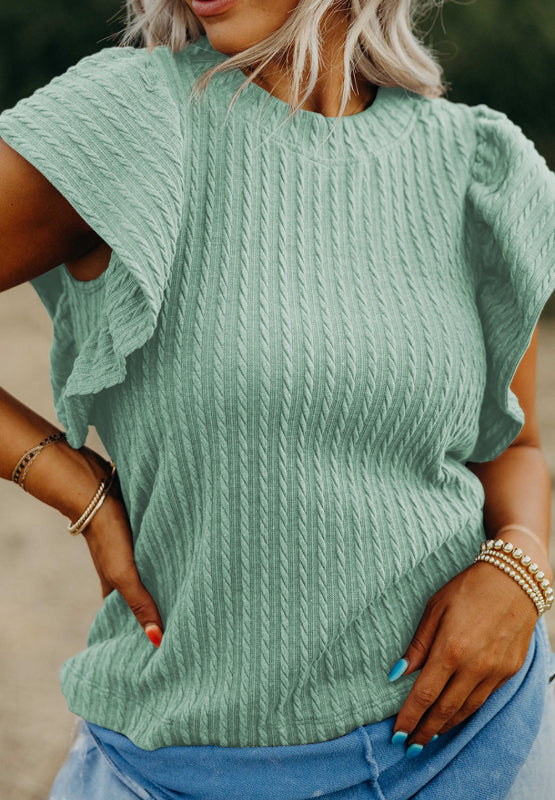 Textured Round Neck Flounce Sleeve Blouse - Classique Collection