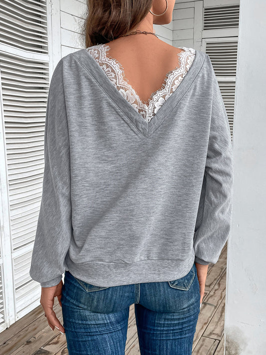 Perfee Lace Detail Long Sleeve Top - Classique Collection