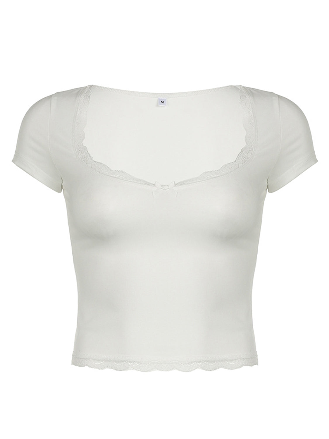 Lace Detail Sweetheart Neck Short Sleeve T-Shirt - Classique Collection