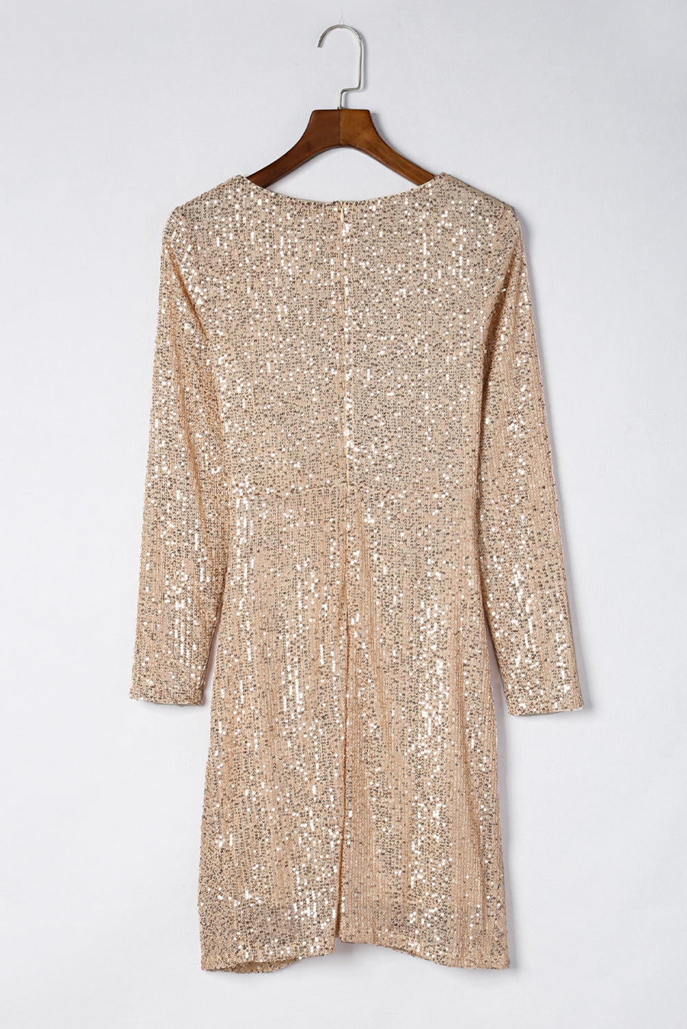 Sequin Knot Round Neck Long Sleeve Mini Dress - Classique Collection