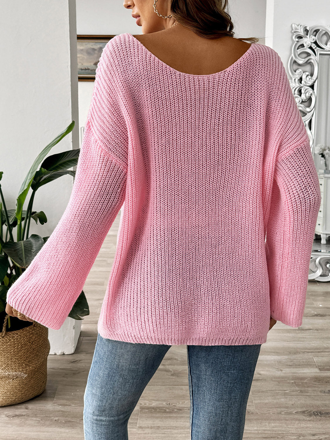 Bow Boat Neck Long Sleeve Sweater - ClassiQ