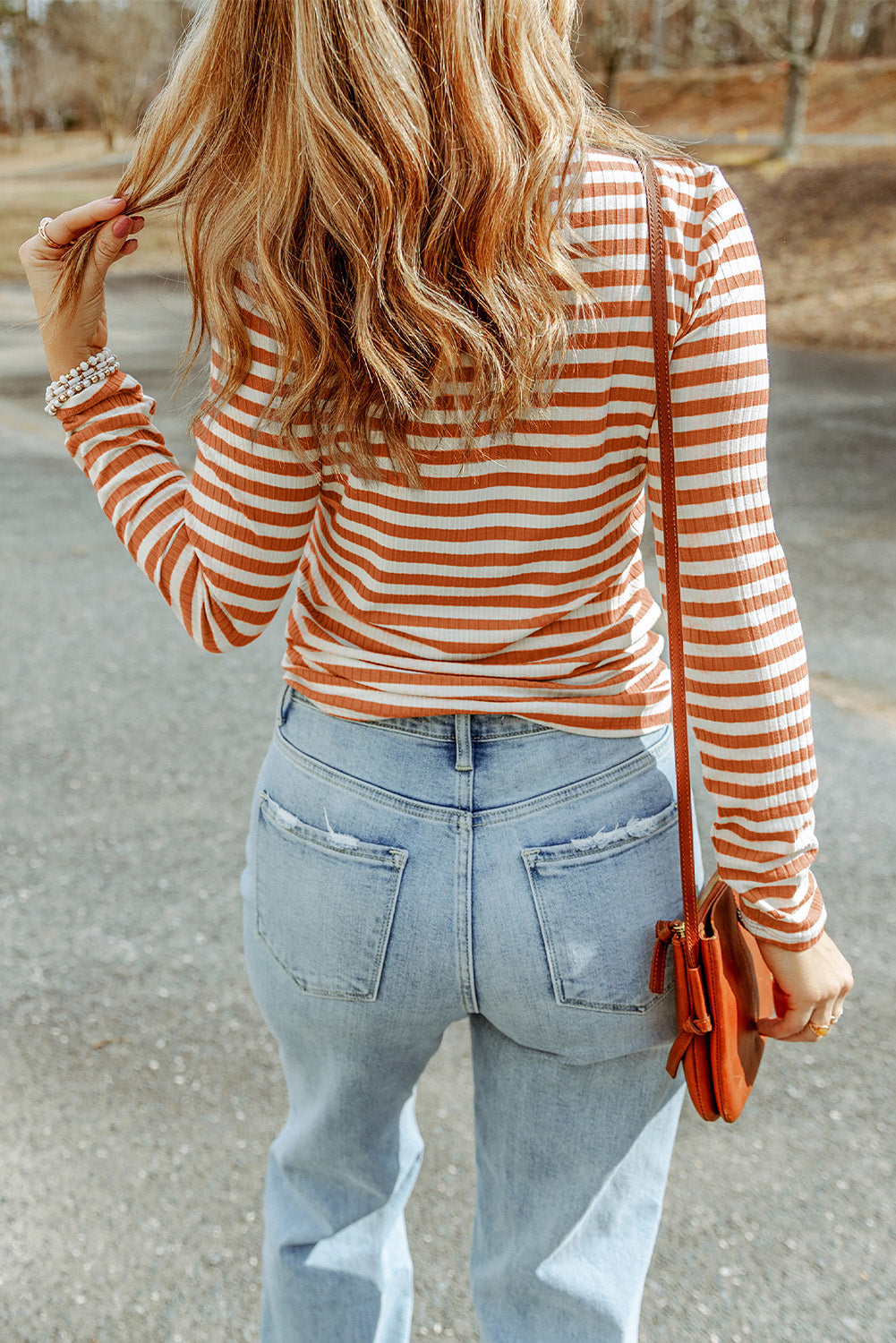 Striped Mock Neck Long Sleeve Top - Classique Collection