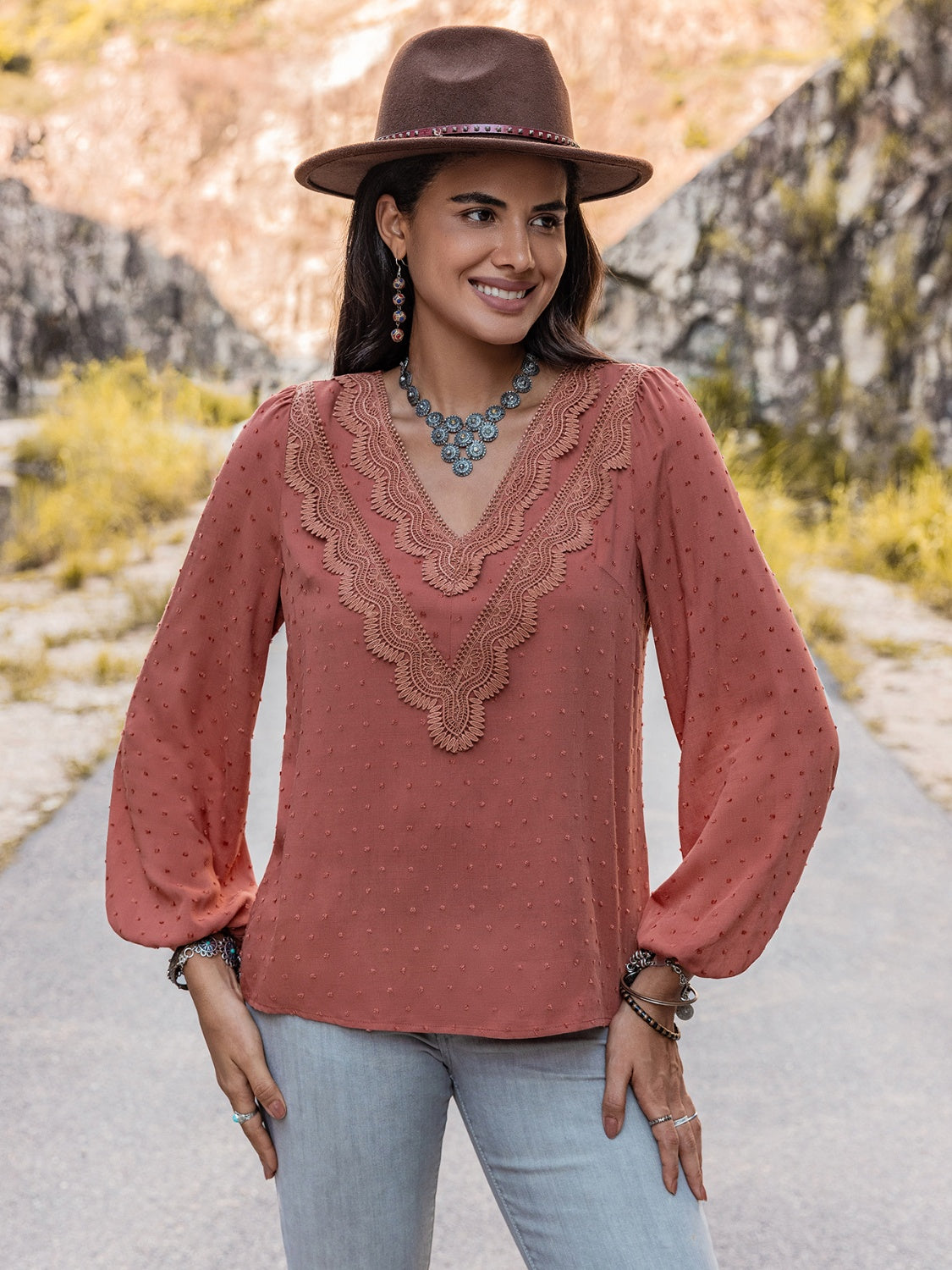 Swiss Dot V-Neck Blouse - Classique Collection