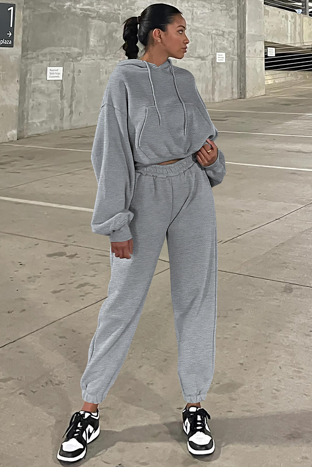 Gray Solid Drop Shoulder Hoodie and Joggers Activewear Set ClassiQ