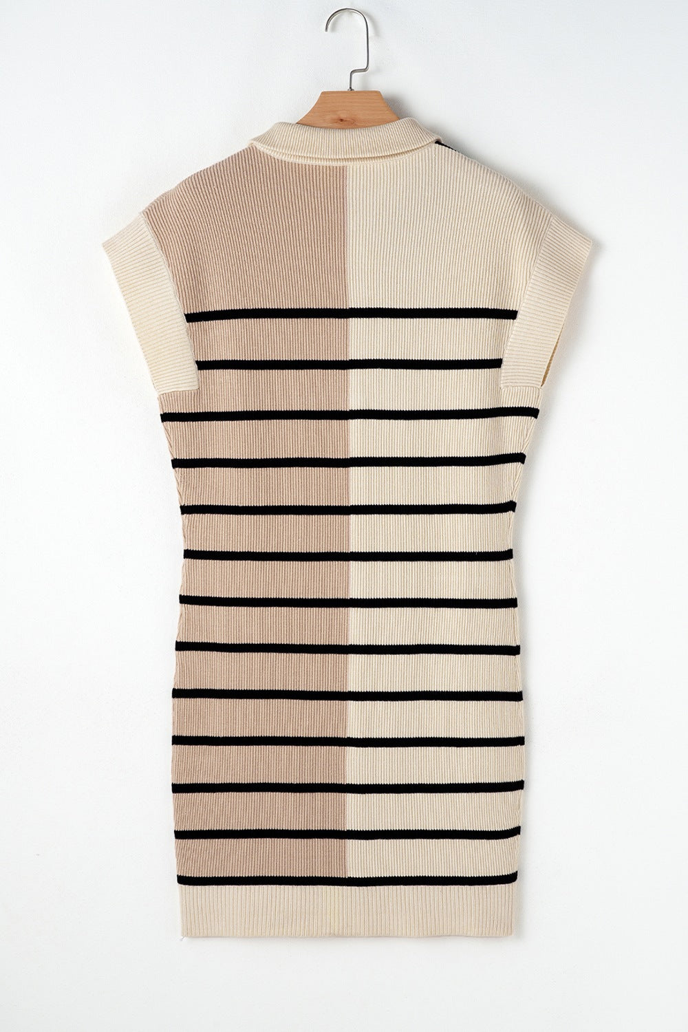Striped Quarter Zip Cap Sleeve Sweater Dress - ClassiQ