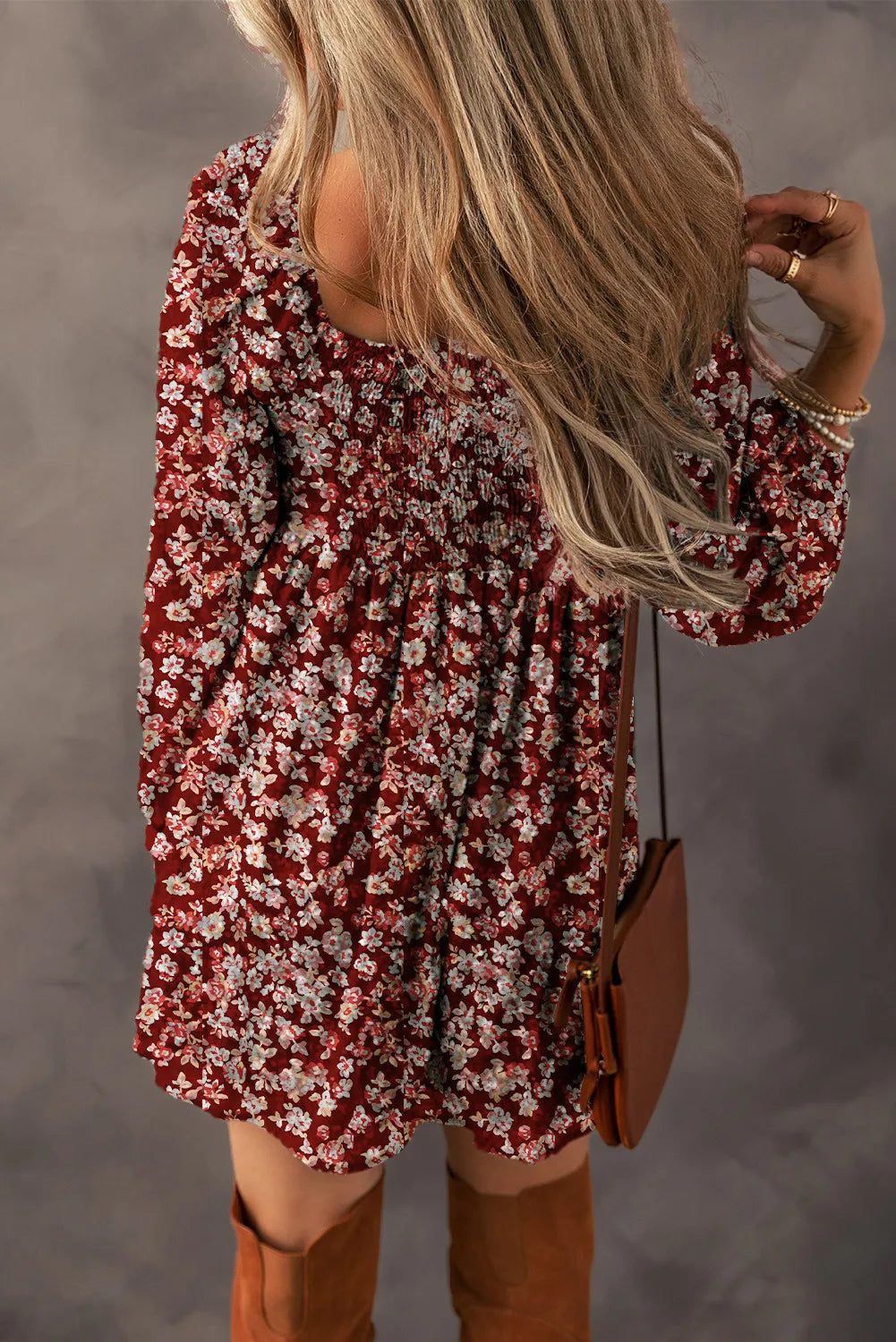 Ruched Printed Long Sleeve Mini Dress - Classique Collection