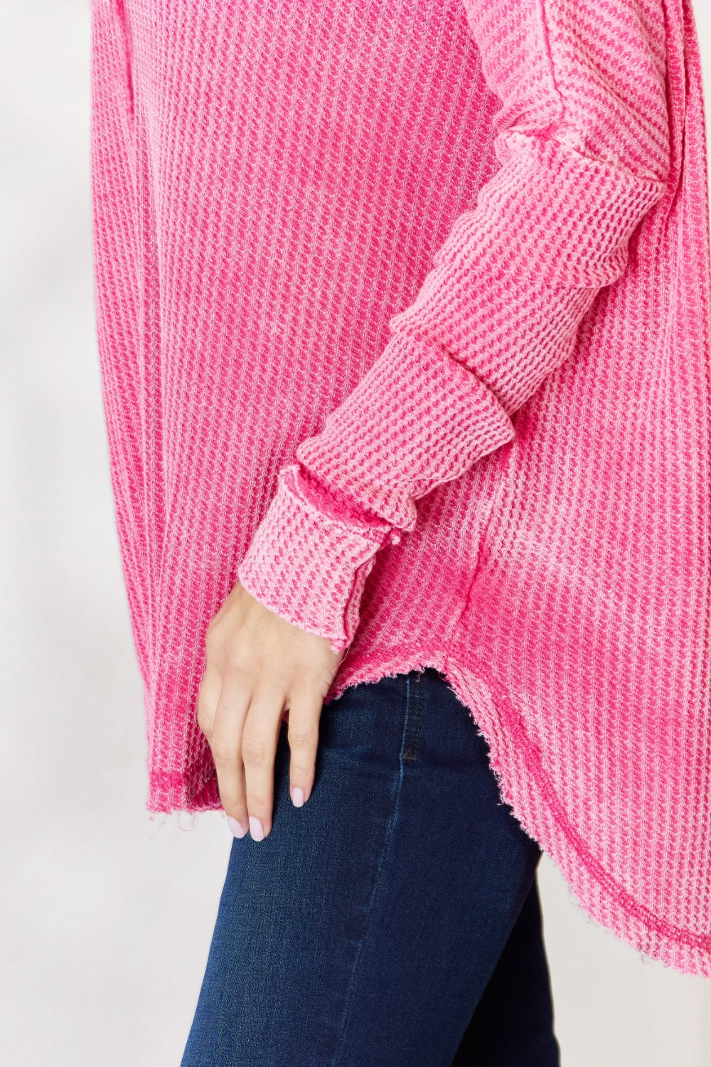 Zenana Oversized Washed Waffle Long Sleeve Top - Classique Collection