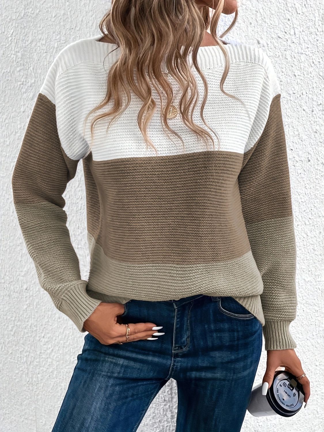 Color Block Boat Neck Sweater - ClassiQ