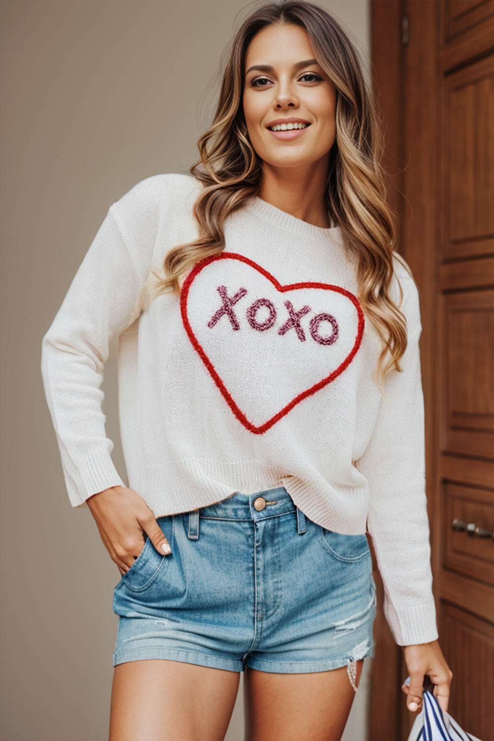 XOXO Round Neck Drop Shoulder Sweater - ClassiQ
