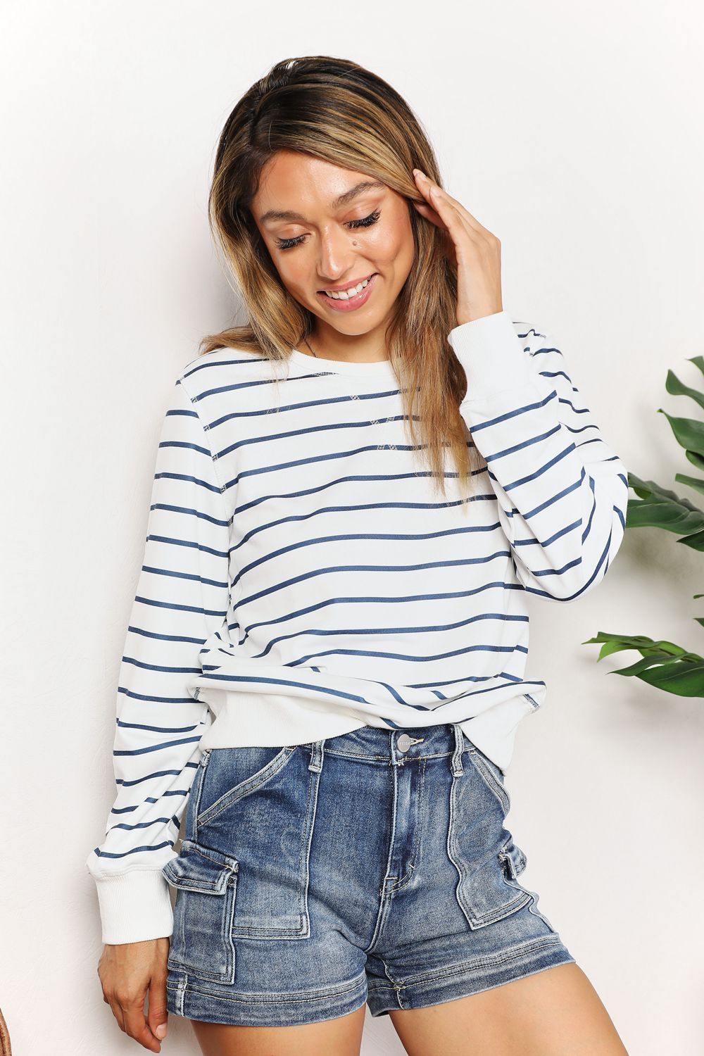 Double Take Striped Long Sleeve Round Neck Top - ClassiQ