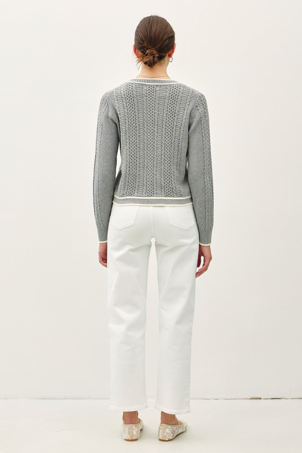 Be Cool Cable Knit Long Sleeve Contrast Edge Cardigan - Classique Collection