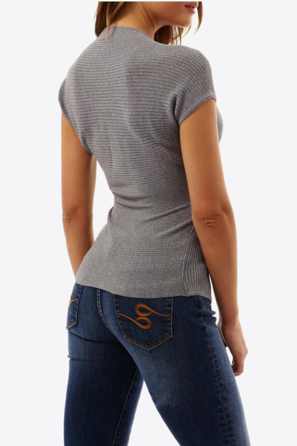 Ivy Lane Ribbed Surplice Neck Slit Top - Classique Collection