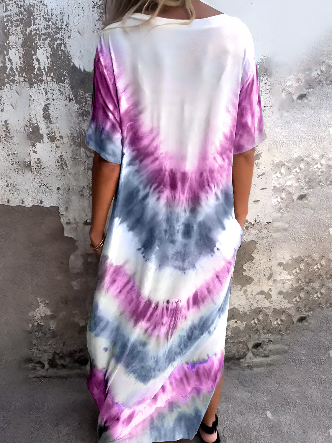 Full Size Pocketed Tie-Dye Short Sleeve Dress - Classique Collection