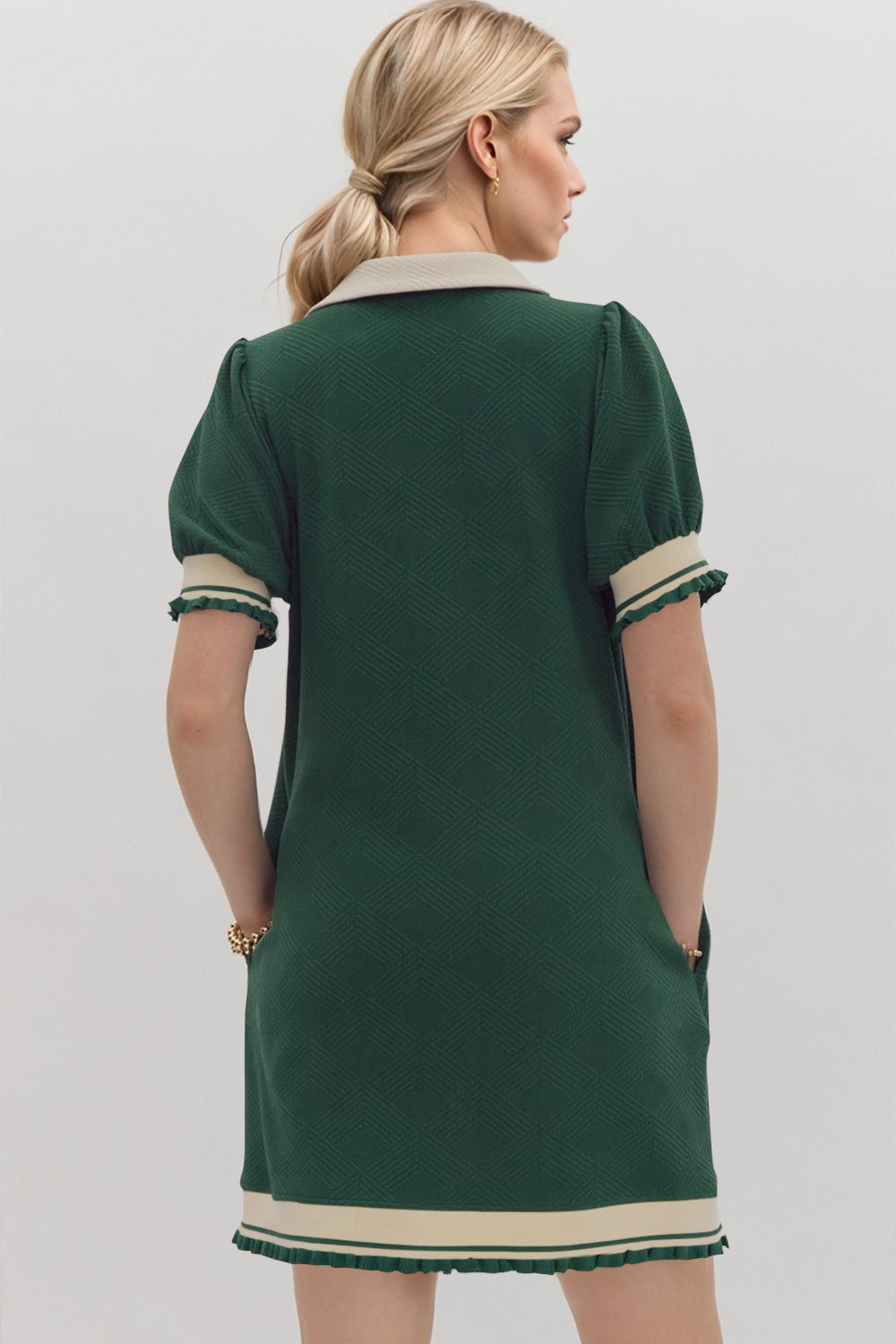 Oh Frill Contrast Trim Johnny Collar Short Sleeve Mini Dress - Classique Collection