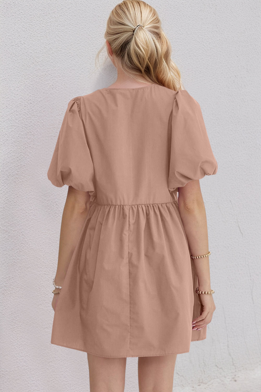 Oh Bow Ruched Puff Sleeve Mini Dress - Classique Collection