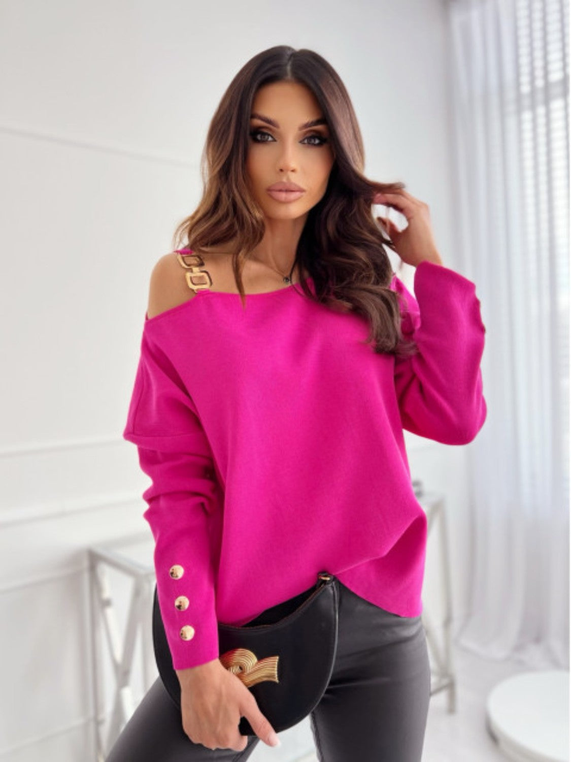 Asymmetrical Neck Buttoned Top - Classique Collection