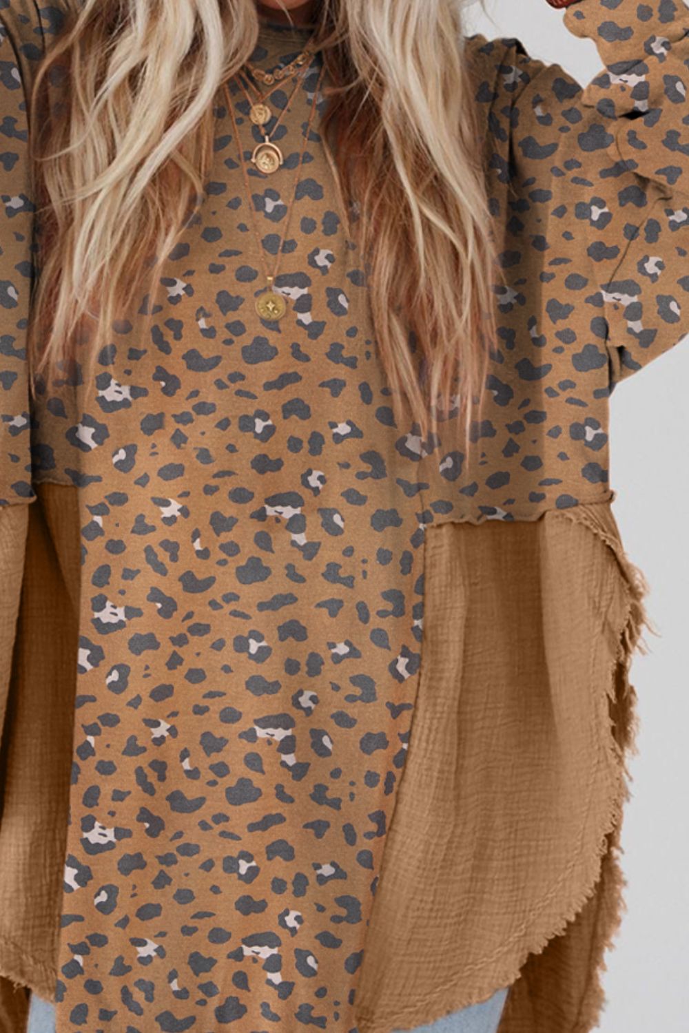 Textured Leopard Dropped Shoulder Blouse - Classique Collection