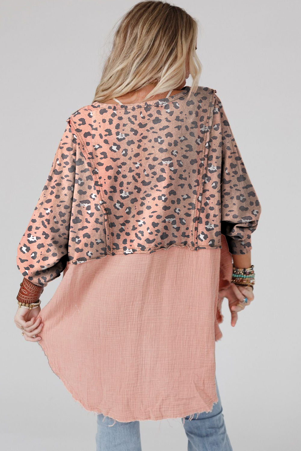 Textured Leopard Dropped Shoulder Blouse - Classique Collection