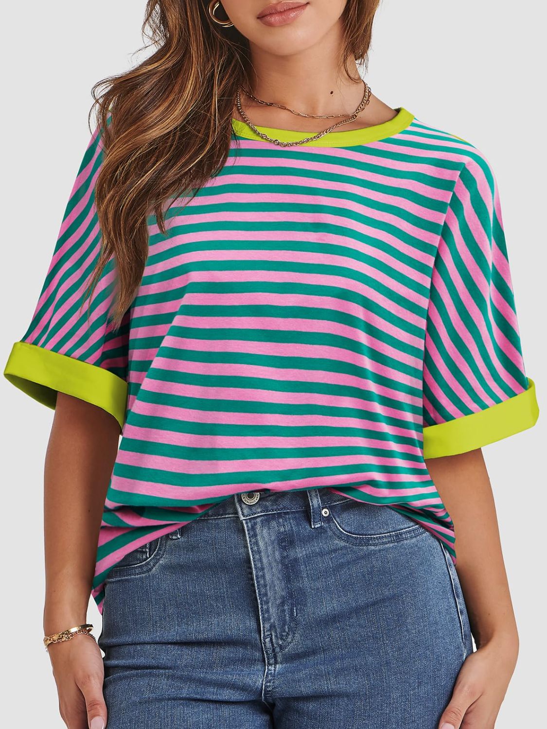 Contrast Striped Round Neck Half Sleeve T-Shirt - Classique Collection