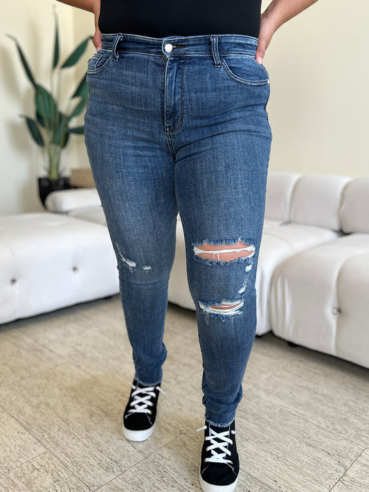 Judy Blue Full Size  High Waist Distressed Skinny Jeans - Classique Collection