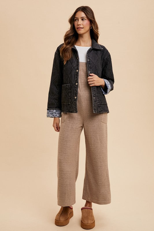 Annie Wear Quilted Printed Lining Snap Down Denim Jacket - ClassiQ