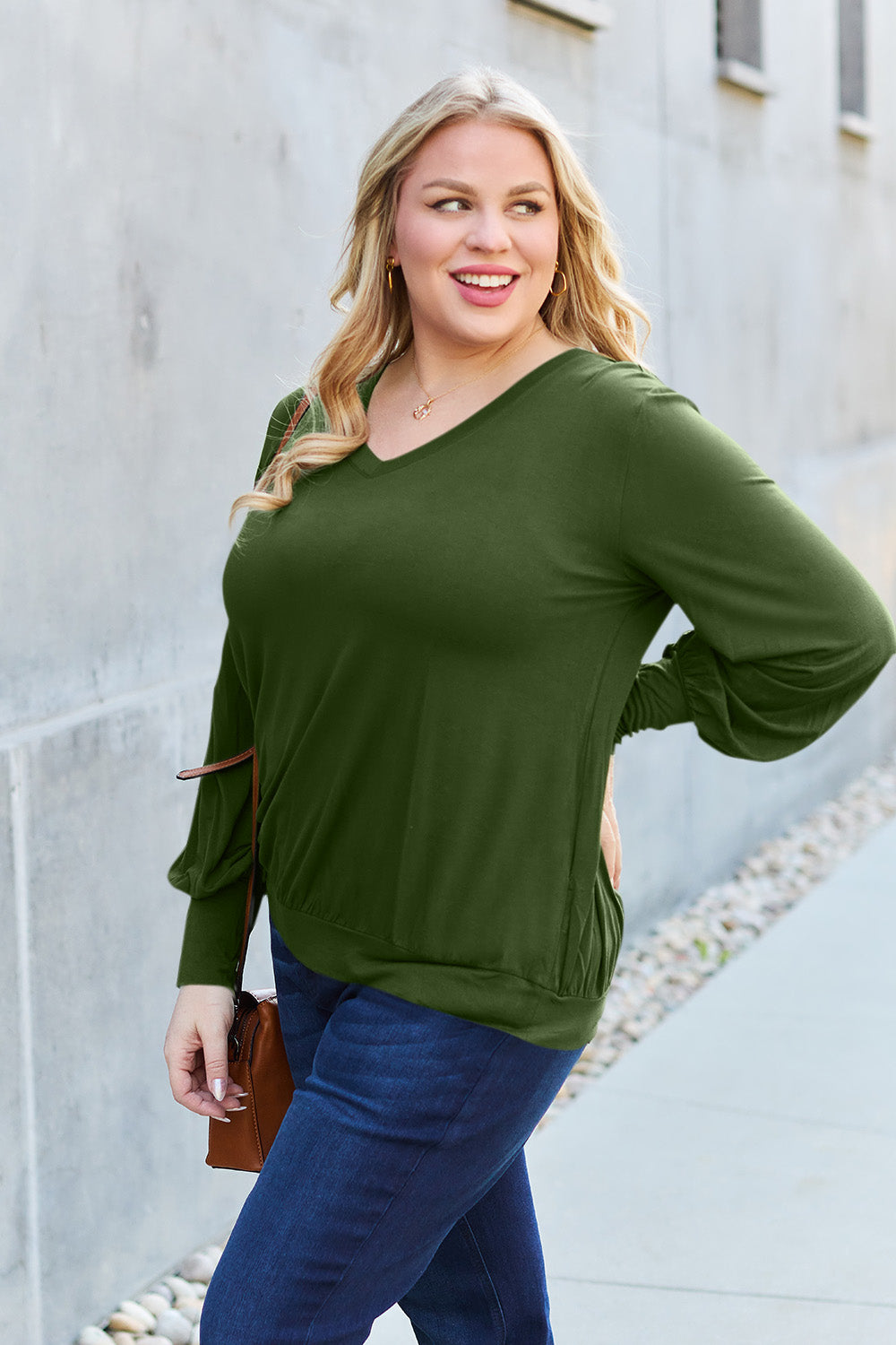 Basic Bae Full Size V-Neck Lantern Sleeve Top - Classique Collection