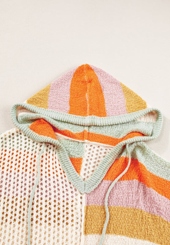 Openwork Color Block Hooded Sweater - Classique Collection