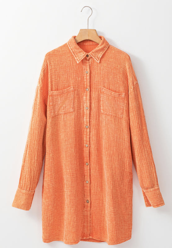 Pocketed Button Up Long Sleeve Shirt Dress - Classique Collection