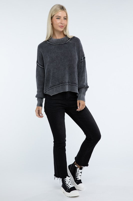 Washed Side Slit Oversized Cropped Sweater - Classique Collection