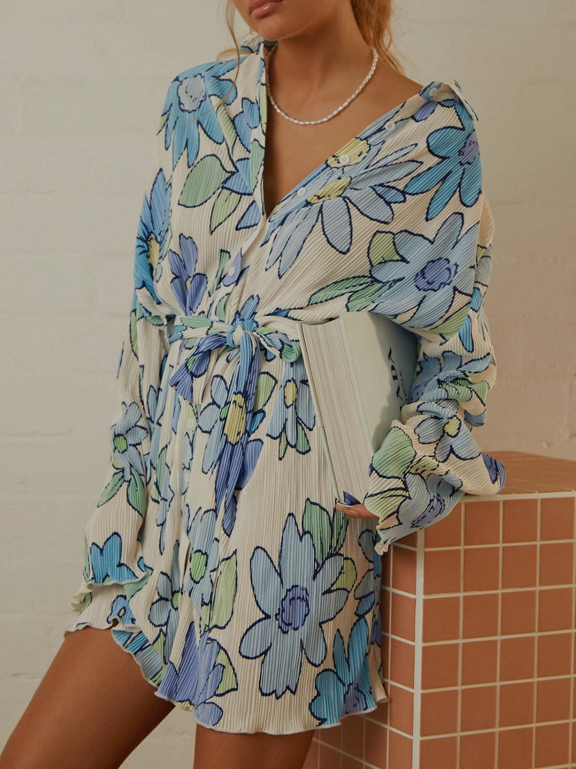 Tied Button Up Long Sleeve Dress - Classique Collection
