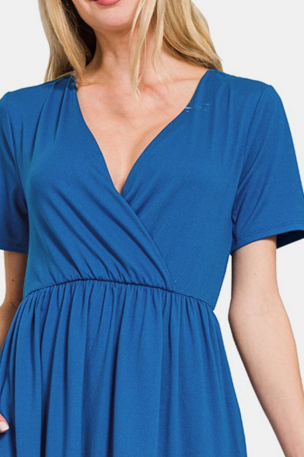 Zenana Surplice Short Sleeve Brushed DTY Dress - Classique Collection