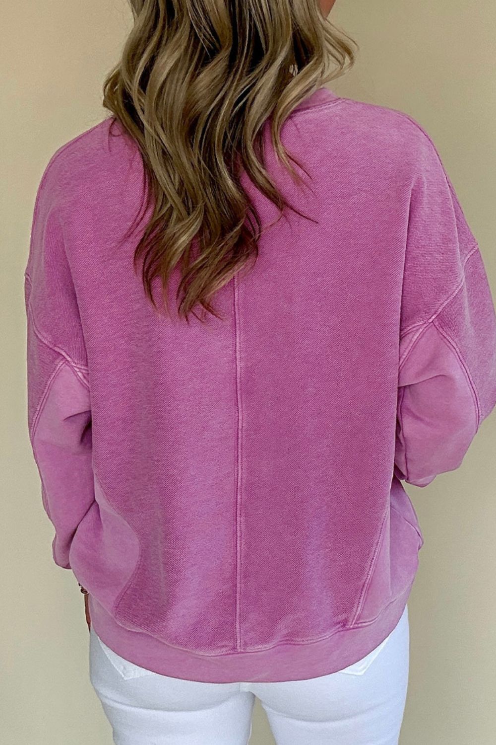 Notched Drop Shoulder Long Sleeve Sweatshirt - Classique Collection