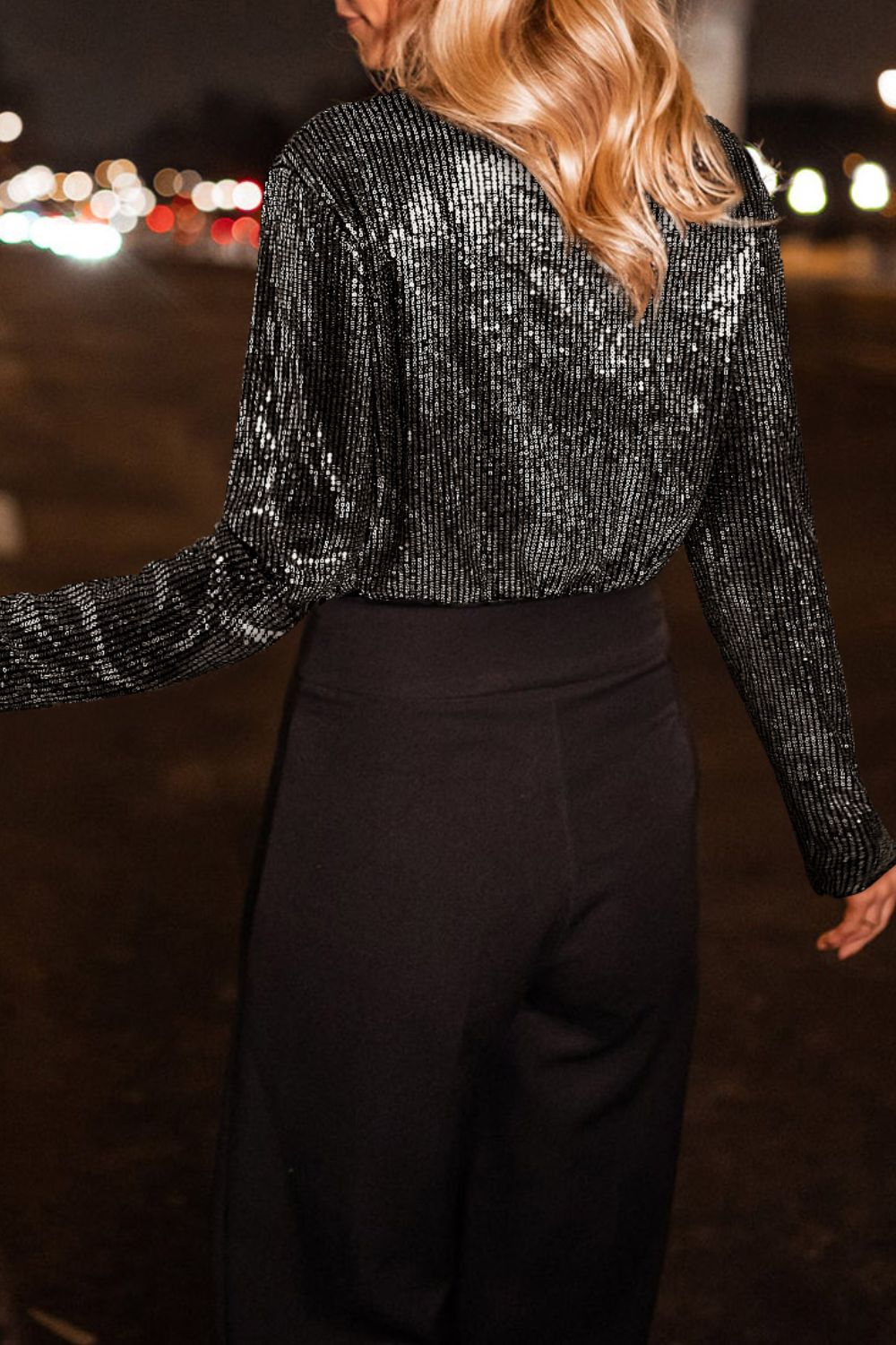 Sequin Surplice Long Sleeve Bodysuit - Classique Collection