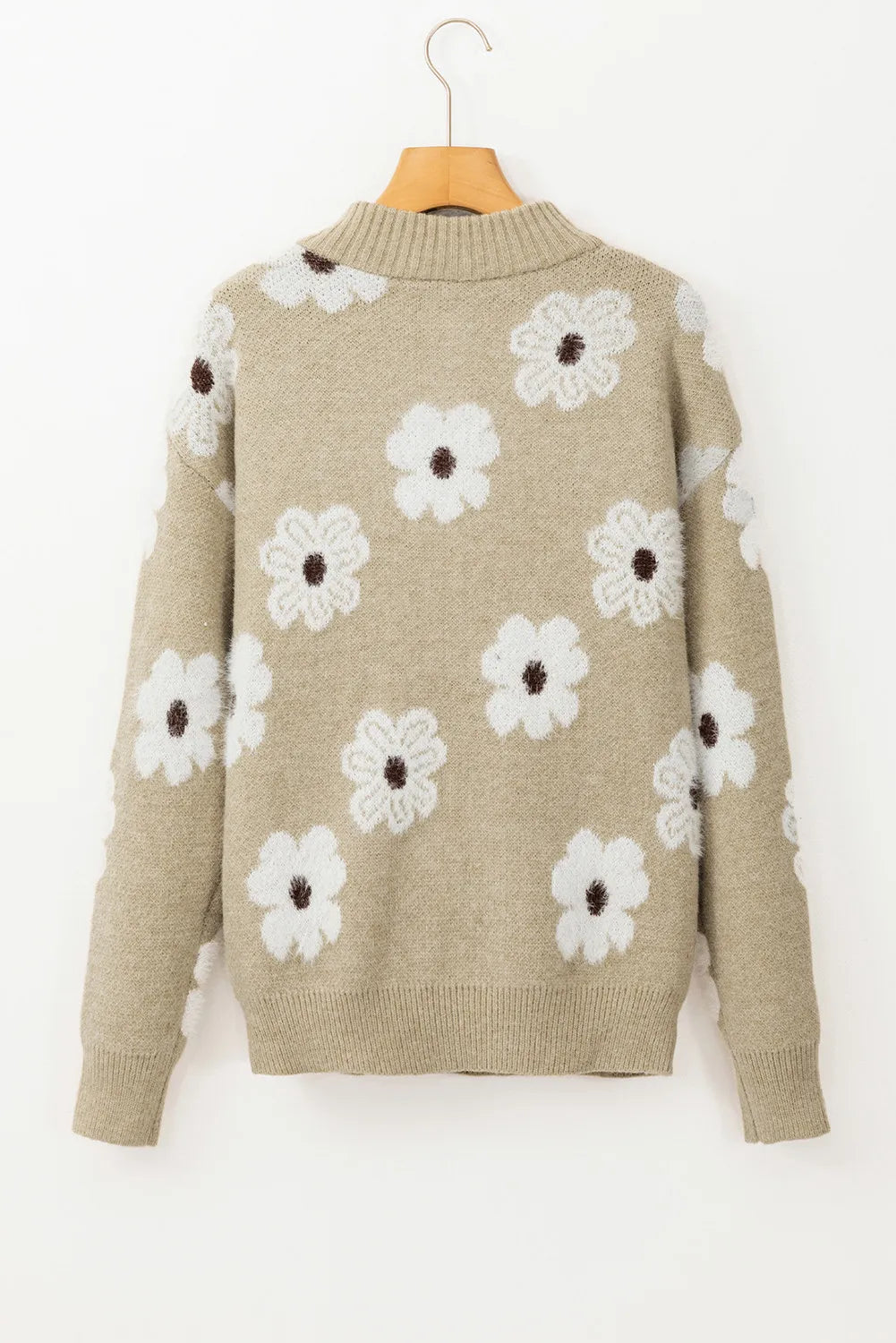 Flower Half Zip Long Sleeve Sweater - ClassiQ