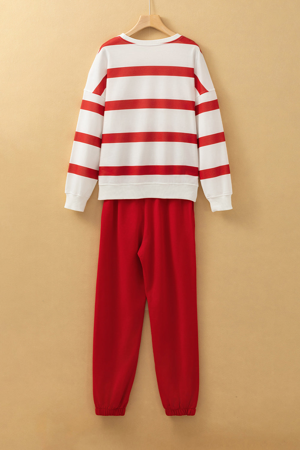 Black Striped Drop Shoulder Pullover and Joggers Set - ClassiQ