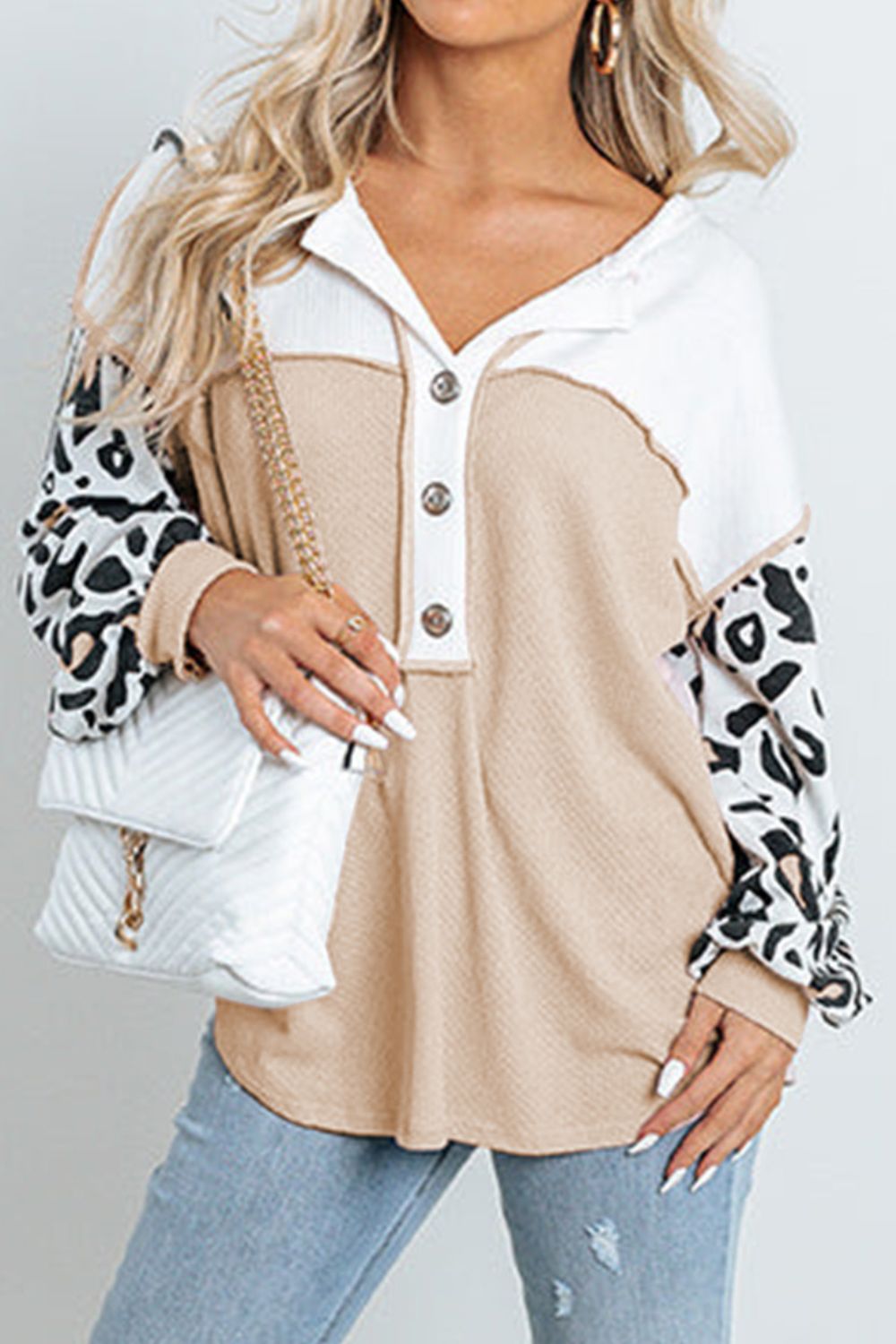 Leopard Color Block Buttoned Top - Classique Collection