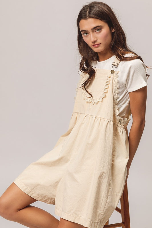 BiBi Back Patch Pocket Lace Trim Rompers - Classique Collection